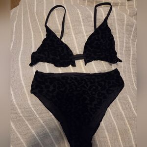 Black Textured Leopard Triangle Bikini Set